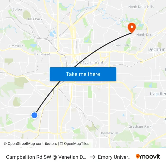 Campbellton Rd SW @ Venetian Dr SW to Emory University map