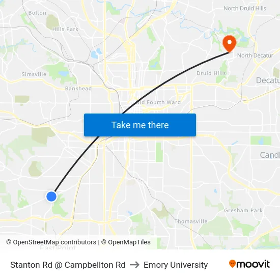 Stanton Rd @ Campbellton Rd to Emory University map