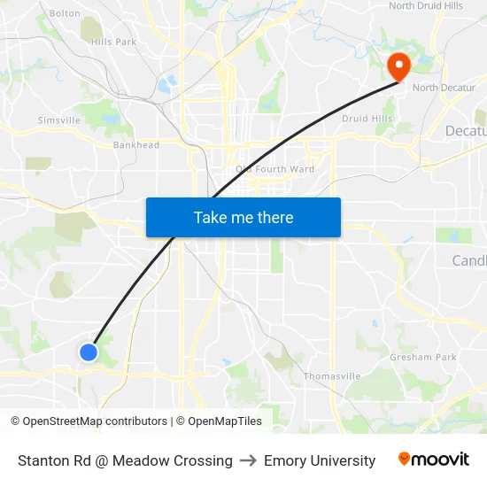 Stanton Rd @ Meadow Crossing to Emory University map
