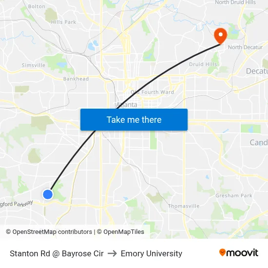 Stanton Rd @ Bayrose Cir to Emory University map