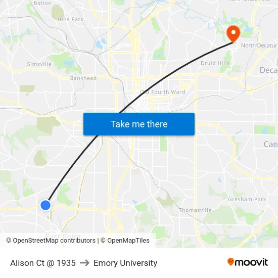Alison Ct @ 1935 to Emory University map