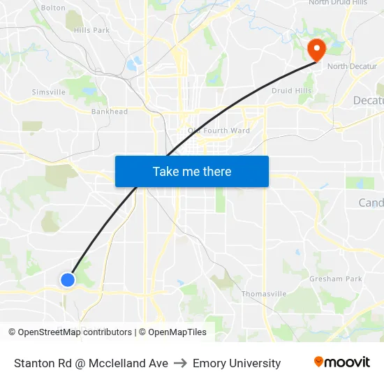 Stanton Rd @ Mcclelland Ave to Emory University map