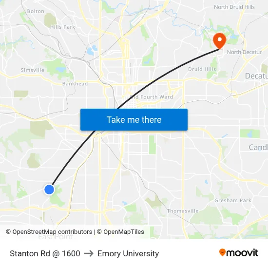 Stanton Rd @ 1600 to Emory University map