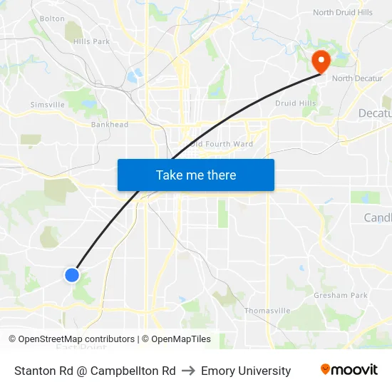 Stanton Rd @ Campbellton Rd to Emory University map