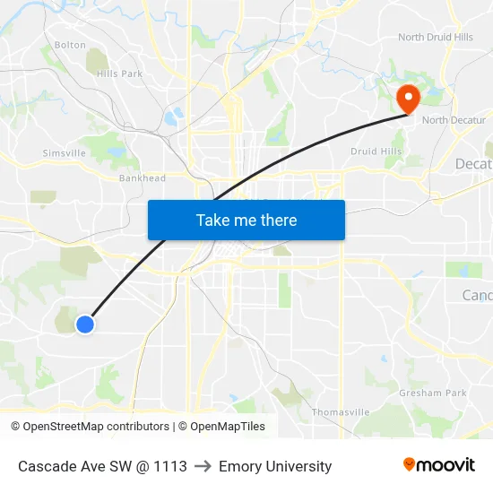 Cascade Ave SW @ 1113 to Emory University map