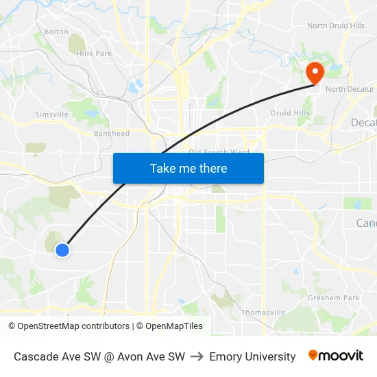 Cascade Ave SW @ Avon Ave SW to Emory University map