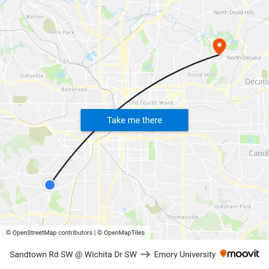 Sandtown Rd SW @ Wichita Dr SW to Emory University map