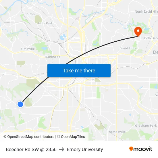 Beecher Rd SW @ 2356 to Emory University map