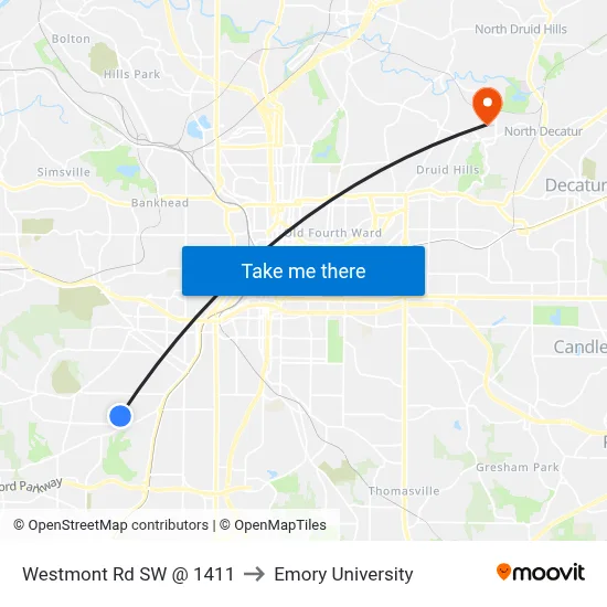 Westmont Rd SW @ 1411 to Emory University map