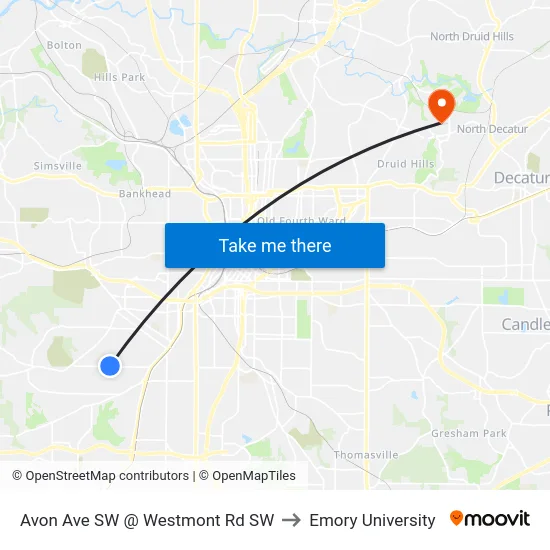 Avon Ave SW @ Westmont Rd SW to Emory University map