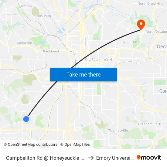 Campbellton Rd @ Honeysuckle Ln to Emory University map