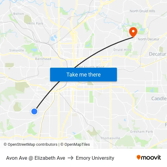 Avon Ave @ Elizabeth Ave to Emory University map