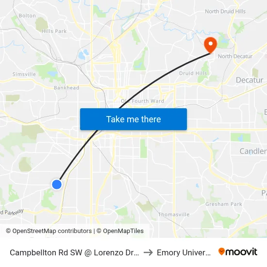 Campbellton Rd SW @ Lorenzo Dr SW to Emory University map