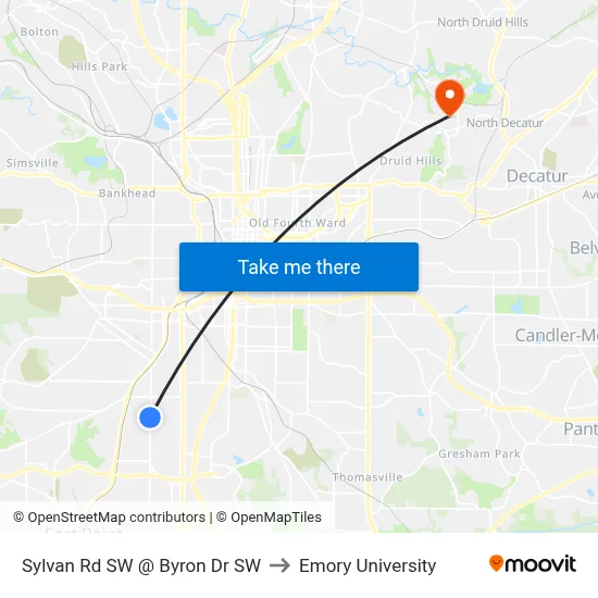 Sylvan Rd SW @ Byron Dr SW to Emory University map