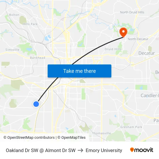 Oakland Dr SW @ Almont Dr SW to Emory University map
