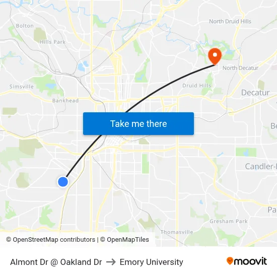 Almont Dr @ Oakland Dr to Emory University map