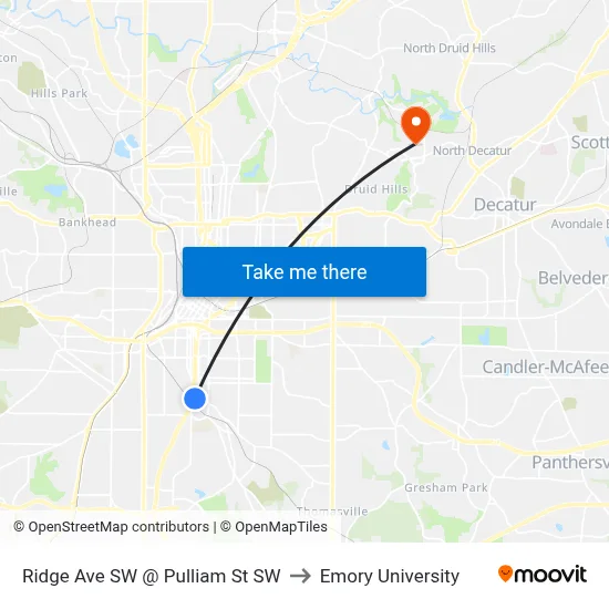 Ridge Ave SW @ Pulliam St SW to Emory University map