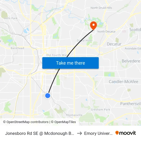 Jonesboro Rd SE @ Mcdonough Blvd SE to Emory University map