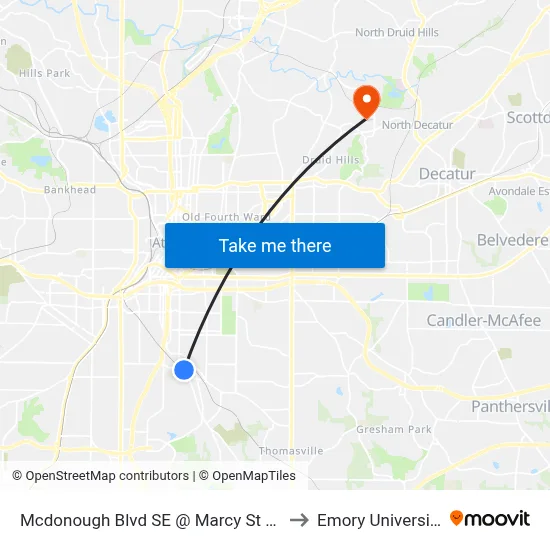 Mcdonough Blvd SE @ Marcy St SE to Emory University map