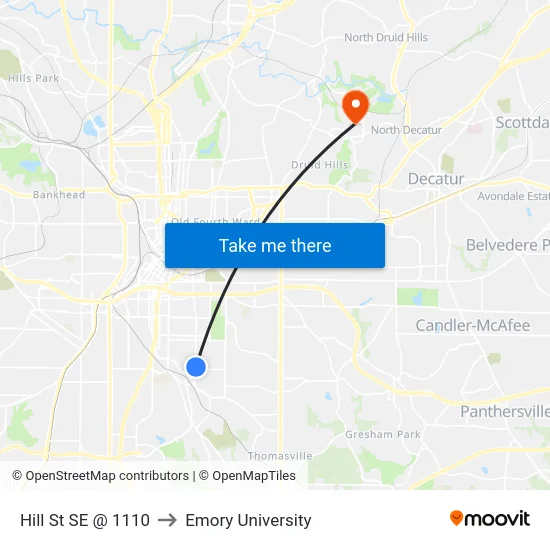 Hill St SE @ 1110 to Emory University map