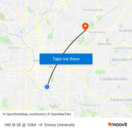 Hill St SE @ 1064 to Emory University map
