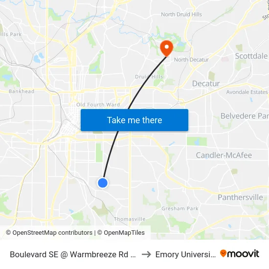 Boulevard SE @ Warmbreeze Rd SE to Emory University map