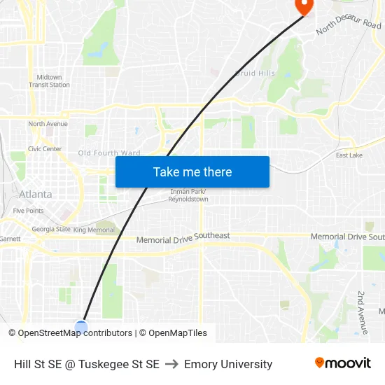 Hill St SE @ Tuskegee St SE to Emory University map