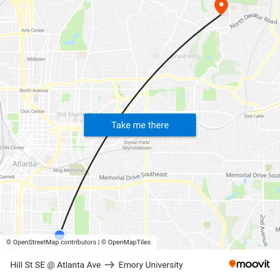 Hill St SE @ Atlanta Ave to Emory University map