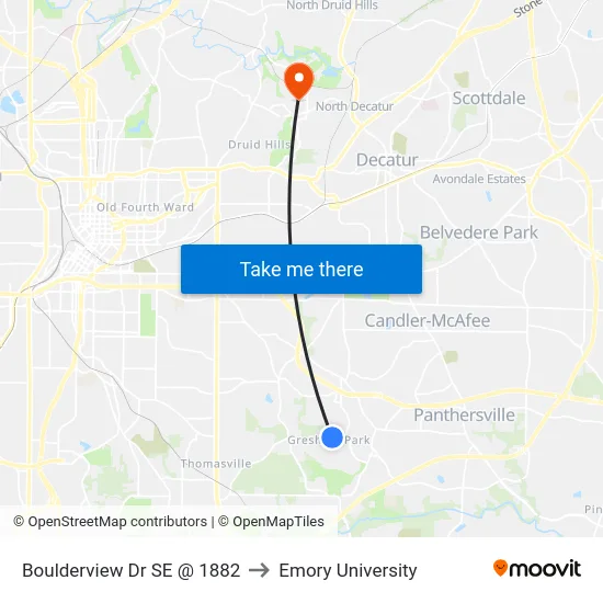 Boulderview Dr SE @ 1882 to Emory University map