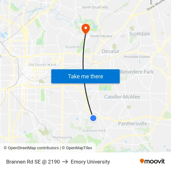 Brannen Rd SE @ 2190 to Emory University map