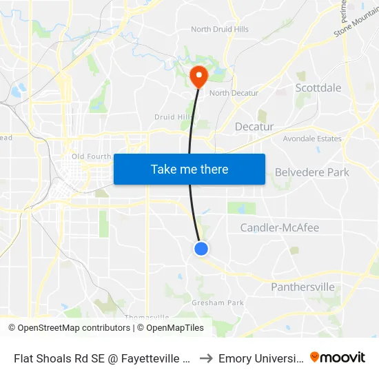 Flat Shoals Rd SE @ Fayetteville Rd to Emory University map