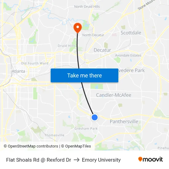 Flat Shoals Rd @ Rexford Dr to Emory University map