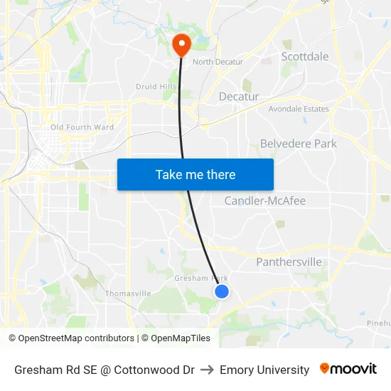 Gresham Rd SE @ Cottonwood Dr to Emory University map