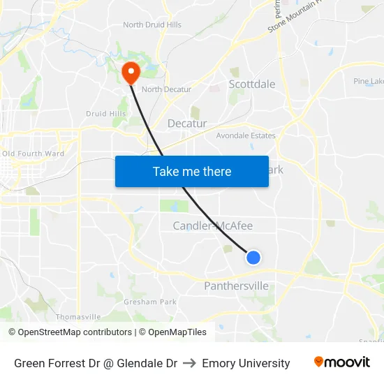 Green Forrest Dr @ Glendale Dr to Emory University map