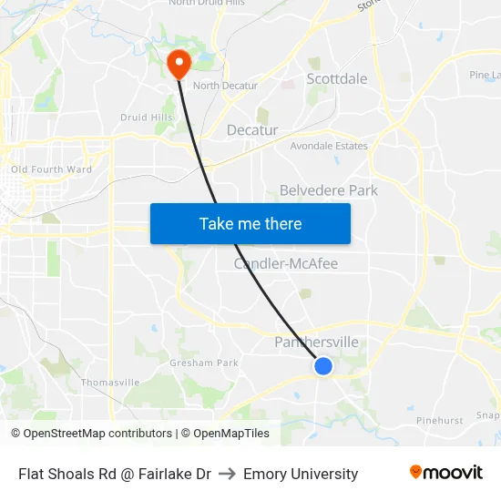 Flat Shoals Rd @ Fairlake Dr to Emory University map