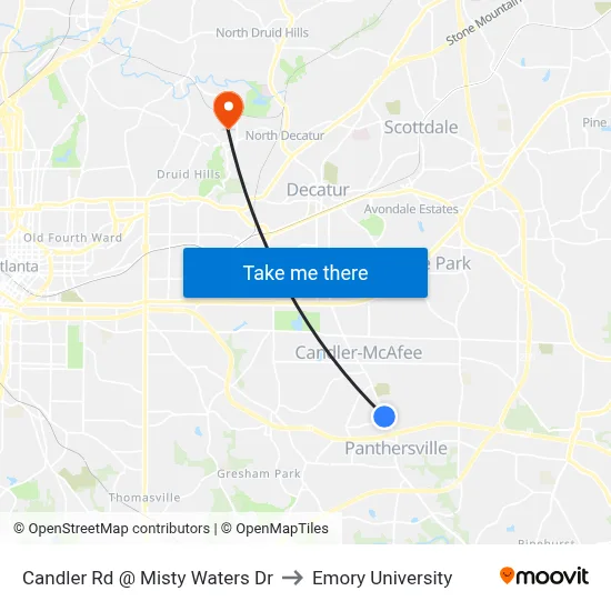 Candler Rd @ Misty Waters Dr to Emory University map