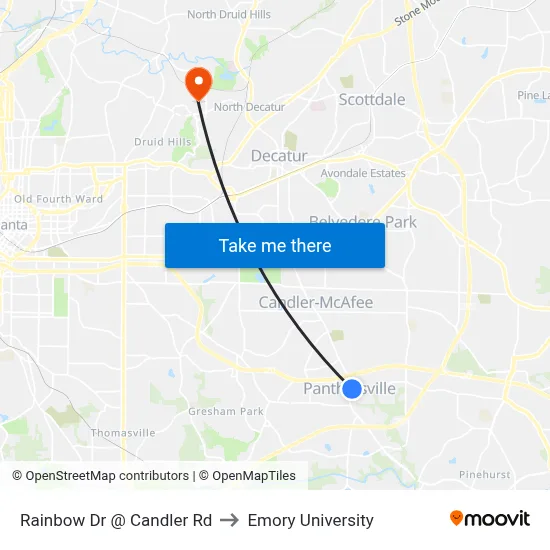 Rainbow Dr @ Candler Rd to Emory University map