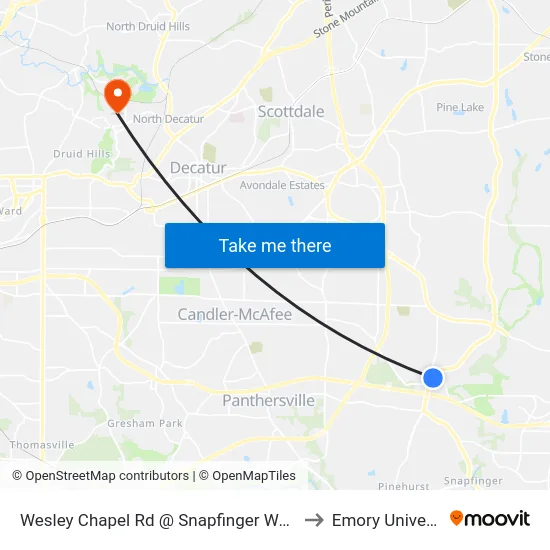 Wesley Chapel Rd @ Snapfinger Woods Dr to Emory University map