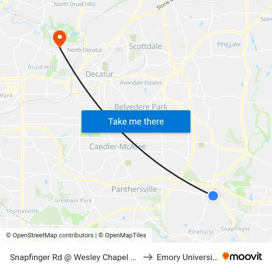 Snapfinger Rd @ Wesley Chapel Rd to Emory University map