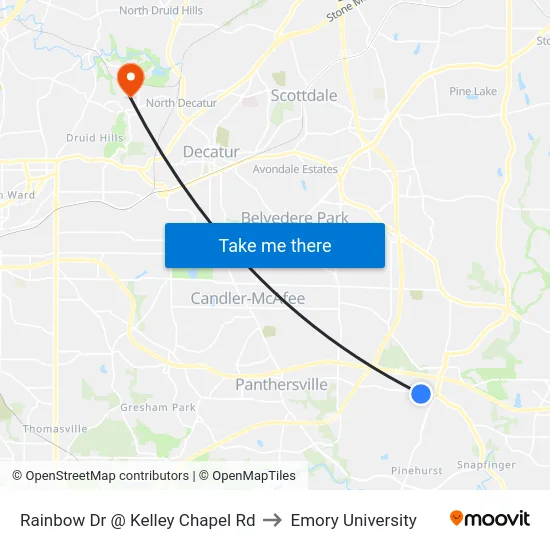 Rainbow Dr @ Kelley Chapel Rd to Emory University map