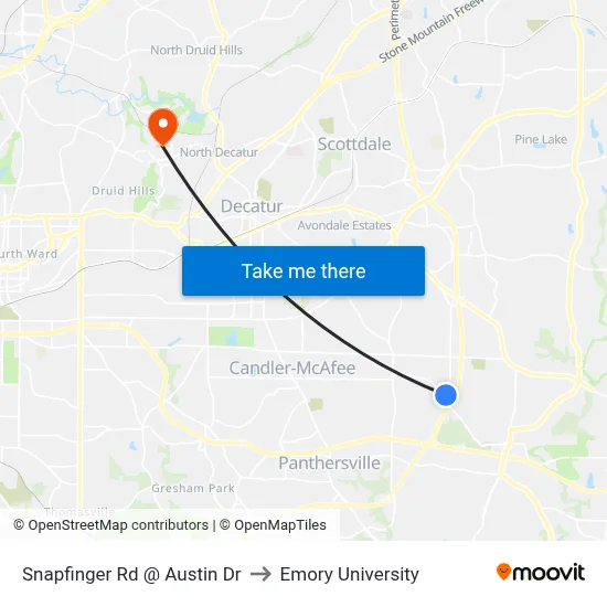 Snapfinger Rd @ Austin Dr to Emory University map