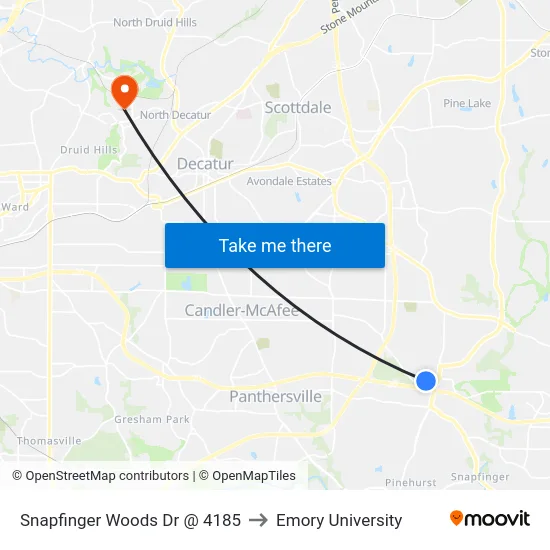 Snapfinger Woods Dr @ 4185 to Emory University map