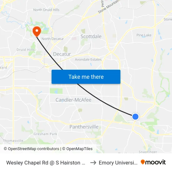 Wesley Chapel Rd @ S Hairston Rd to Emory University map