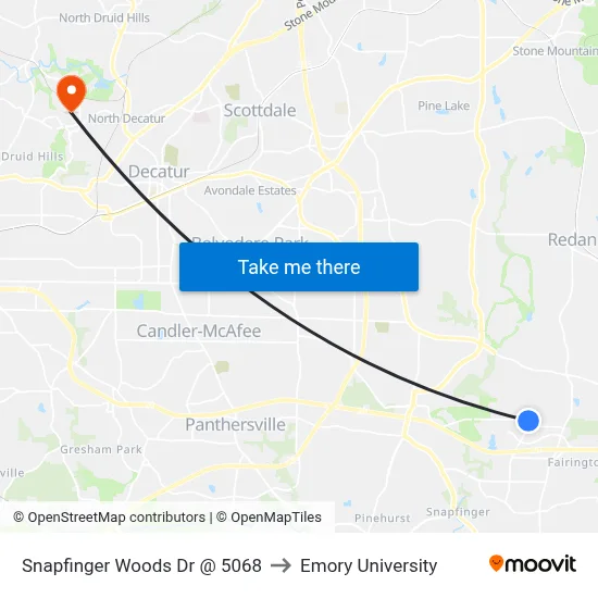 Snapfinger Woods Dr @ 5068 to Emory University map