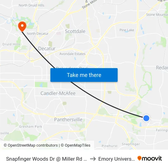 Snapfinger Woods Dr @ Miller Rd (W) to Emory University map