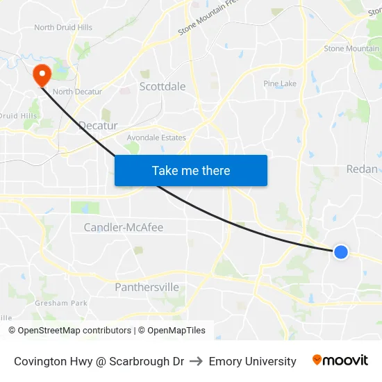 Covington Hwy @ Scarbrough Dr to Emory University map