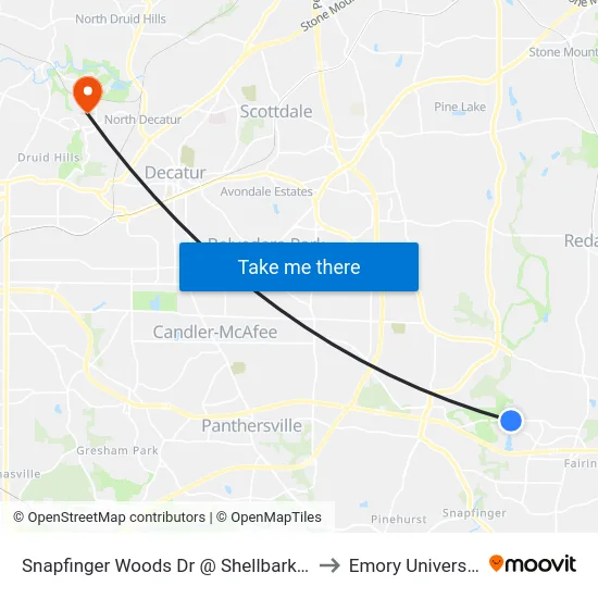 Snapfinger Woods Dr @ Shellbark Rd to Emory University map
