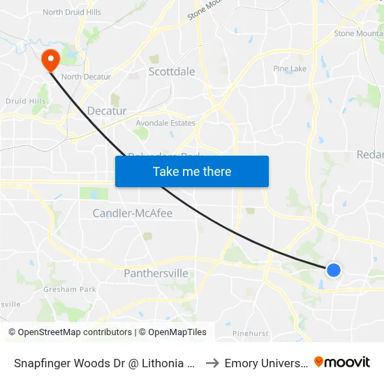 Snapfinger Woods Dr @ Lithonia Way to Emory University map