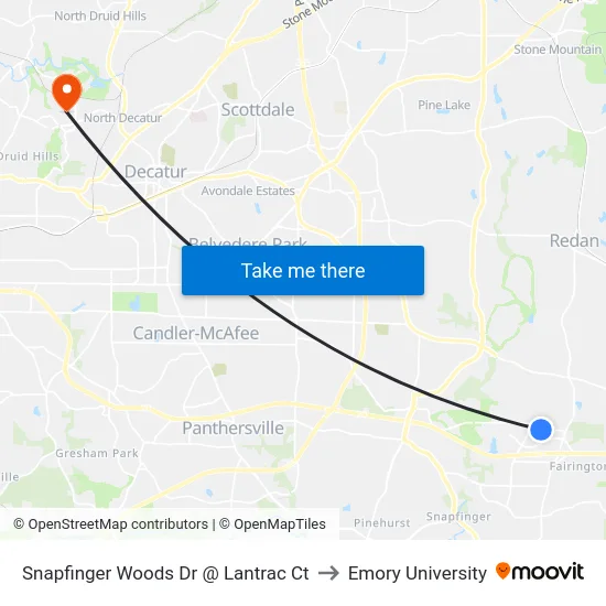Snapfinger Woods Dr @ Lantrac Ct to Emory University map
