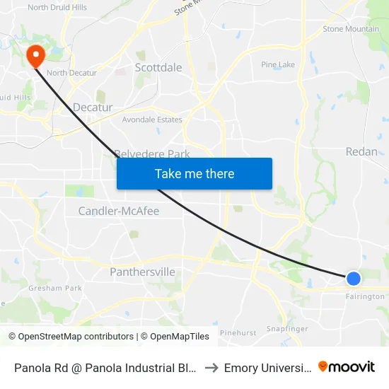 Panola Rd @ Panola Industrial Blvd to Emory University map